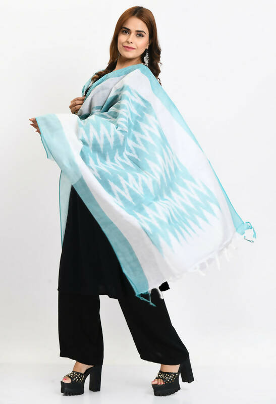 Mominos Fashion Moeza Women's Handloom Cotton Ikkat Sea Green Dupatta - Distacart