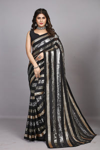 Thumbnail for Malishka Women's Georgette Sequence Embroidery Work Designer Saree With Blouse Piece - Distacart