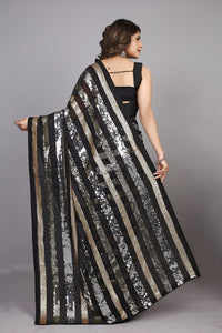 Thumbnail for Malishka Women's Georgette Sequence Embroidery Work Designer Saree With Blouse Piece - Distacart