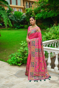 Thumbnail for Vishnu Weaves Women's Pink Banarasi Silk Kashmiri Woven Saree with Blouse - Distacart