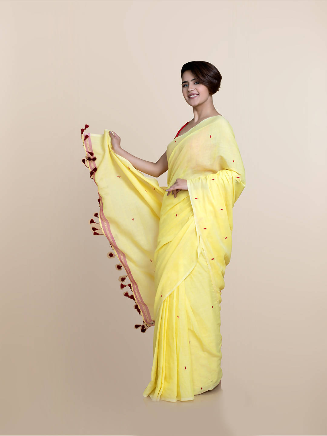 Suta Yellow Maroon Pure Cotton Saree - Distacart