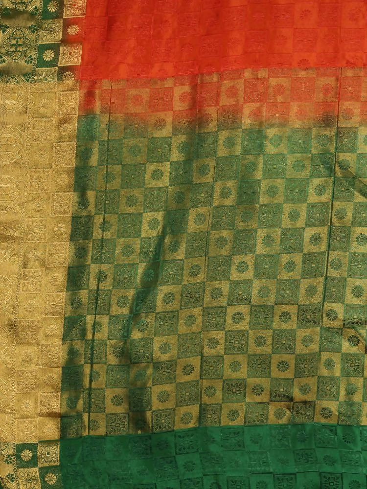 Kalamandir Checked Orange Pashmina Saree