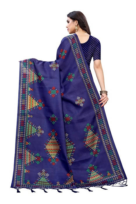 Vamika Navy Kalamkari Print With Jhalar Khadi Silk Saree (KITE NAVY) - Distacart