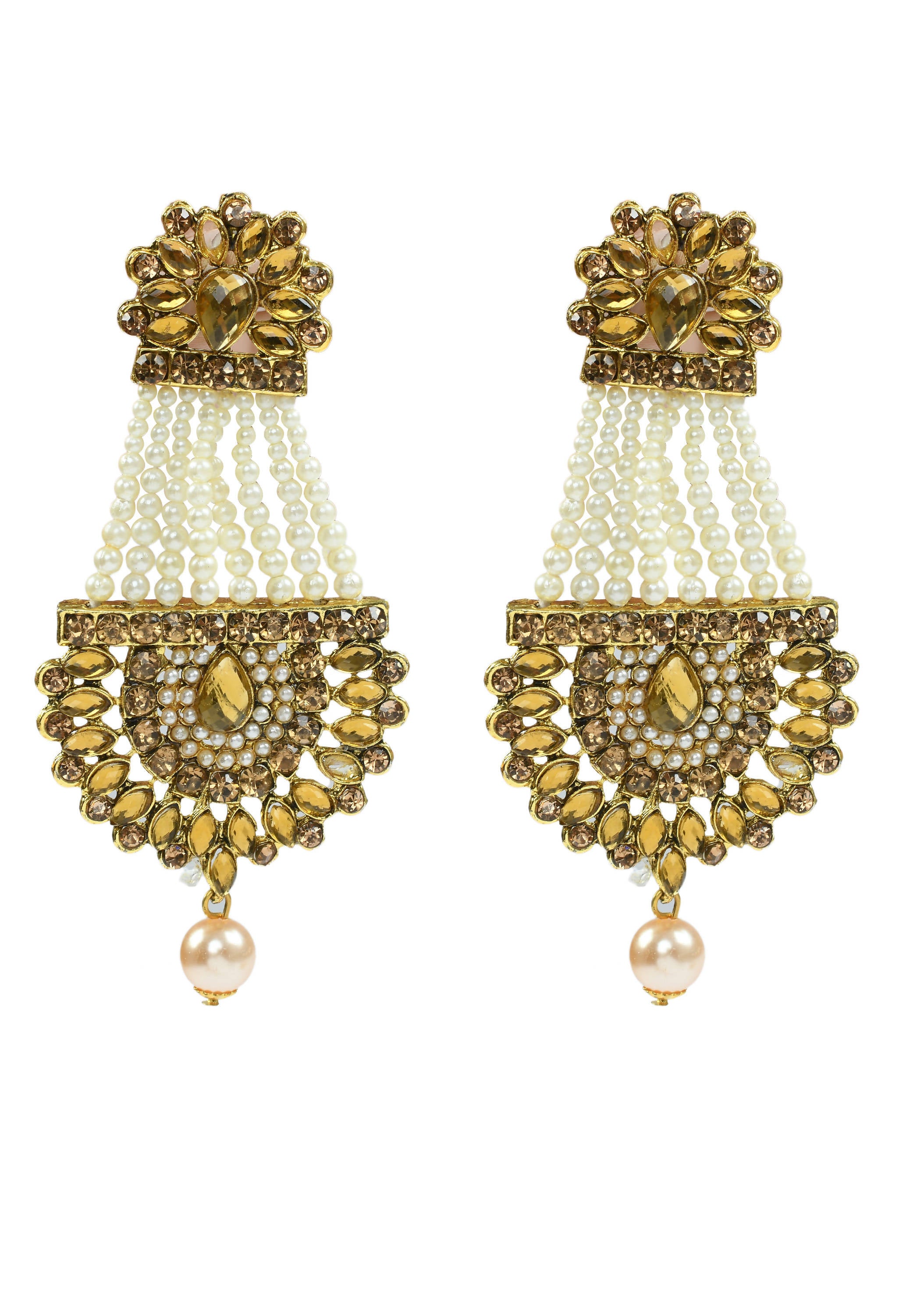 Mominos Fashion Johar Kamal Golden Kundan & Pearls Earrings With Tikka - Distacart
