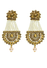 Thumbnail for Mominos Fashion Johar Kamal Golden Kundan & Pearls Earrings With Tikka - Distacart