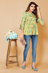 Thumbnail for Malishka Womens Yellow Crepe Digital Print Floral Top - Yellow - Distacart