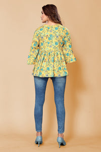Thumbnail for Malishka Womens Yellow Crepe Digital Print Floral Top - Yellow - Distacart