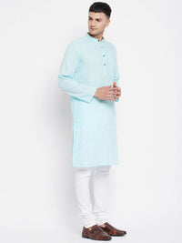 Thumbnail for Even Apparels Pure Cotton Blue Color Men's Kurta With Band Collar - Distacart