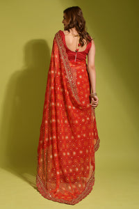 Thumbnail for Malishka Women's Red Georgette Chiffon Floral Print Saree With Blouse Piece - Distacart