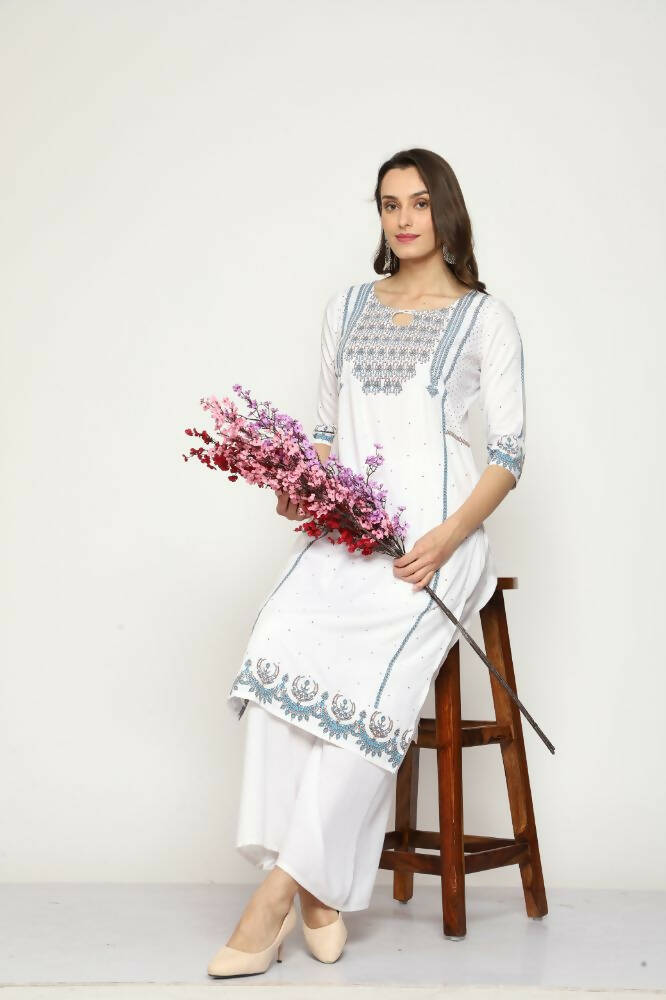Maai Rayon Hand Printed Kurta Off-White - Distacart