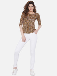 Thumbnail for Wahe-NOOR Women's Brown Animal Print Crepe Top - Distacart