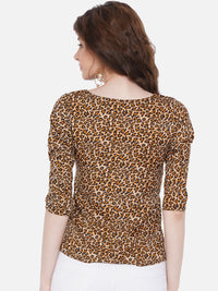 Thumbnail for Wahe-NOOR Women's Brown Animal Print Crepe Top - Distacart