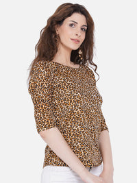 Thumbnail for Wahe-NOOR Women's Brown Animal Print Crepe Top - Distacart