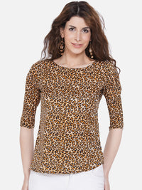 Thumbnail for Wahe-NOOR Women's Brown Animal Print Crepe Top - Distacart