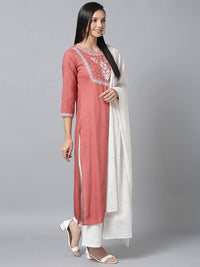 Thumbnail for Yufta Women Pink & White Yoke Design Kurta with Palazzo & Dupatta