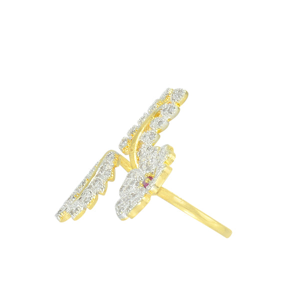 Gold-Plated Alloy Double Finger American Diamond Ring - The Pari - Distacart