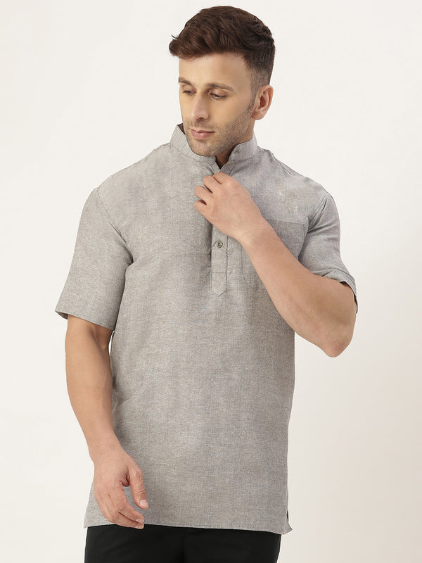 RIAG Men's Grey Cotton Short Ethnic Kurta - Distacart