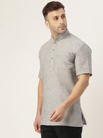Thumbnail for RIAG Men's Grey Cotton Short Ethnic Kurta - Distacart