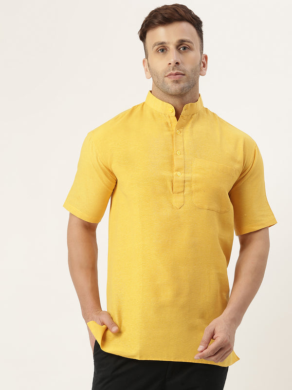 RIAG Men's Yellow Cotton Short Ethnic Kurta - Distacart