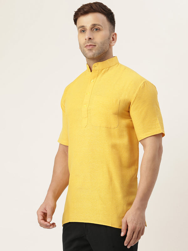 RIAG Men's Yellow Cotton Short Ethnic Kurta - Distacart