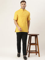 Thumbnail for RIAG Men's Yellow Cotton Short Ethnic Kurta - Distacart