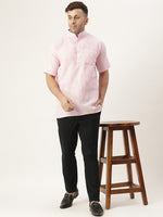 Thumbnail for RIAG Men's Pink Cotton Short Ethnic Kurta - Distacart