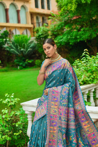 Thumbnail for Vishnu Weaves Women's Rama Banarasi Silk Kashmiri Woven Saree with Blouse - Distacart