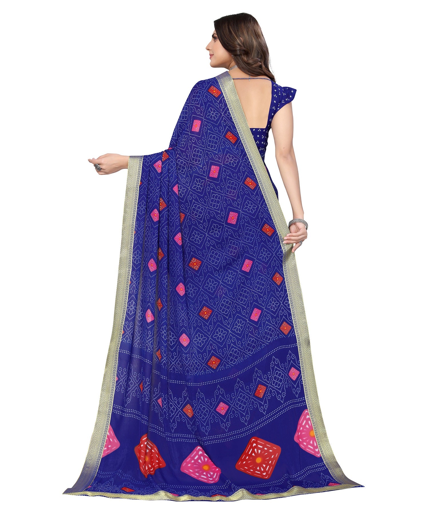Vamika Blue Georgette Printed With Lace Saree - Distacart