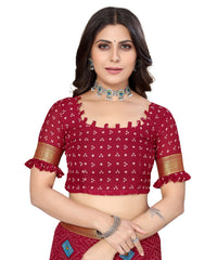 Thumbnail for Vamika Maroon Georgette Printed With Lace Saree - Distacart