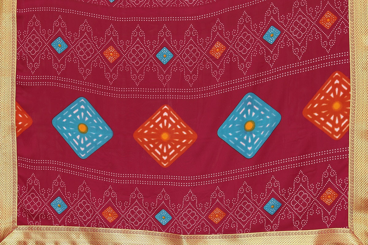 Vamika Maroon Georgette Printed With Lace Saree - Distacart