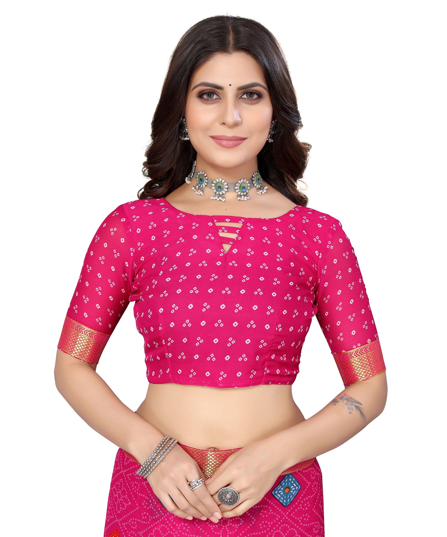 Vamika Pink Georgette Printed With Lace Saree - Distacart