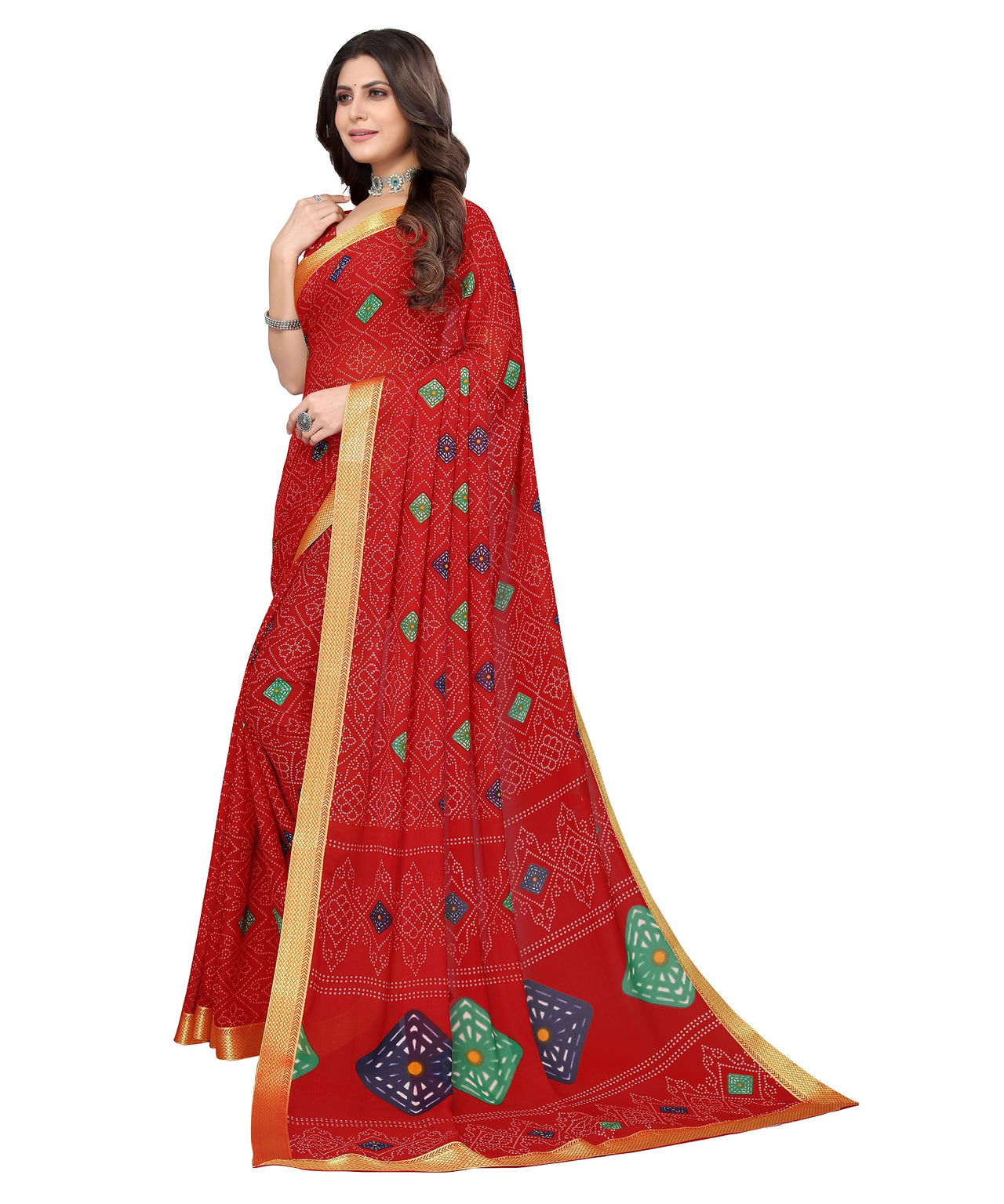 Vamika Red Georgette Printed With Lace Saree - Distacart