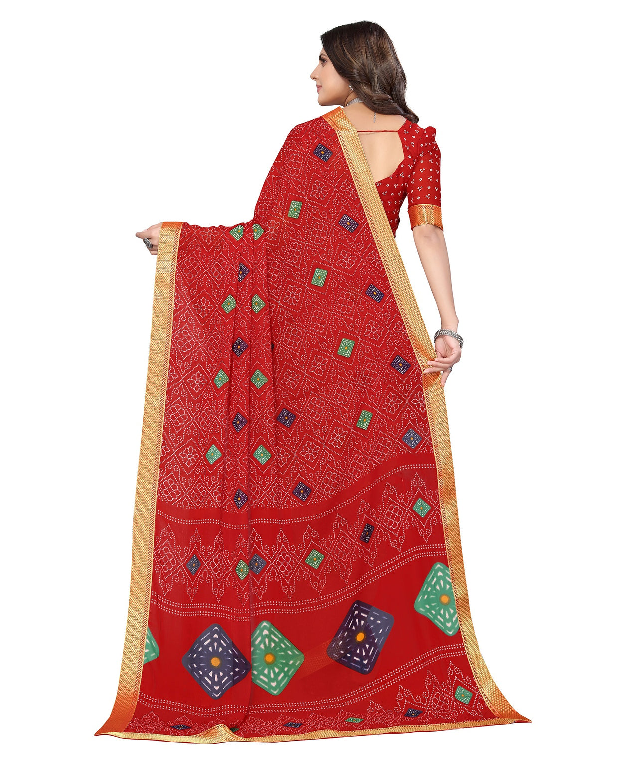 Vamika Red Georgette Printed With Lace Saree - Distacart