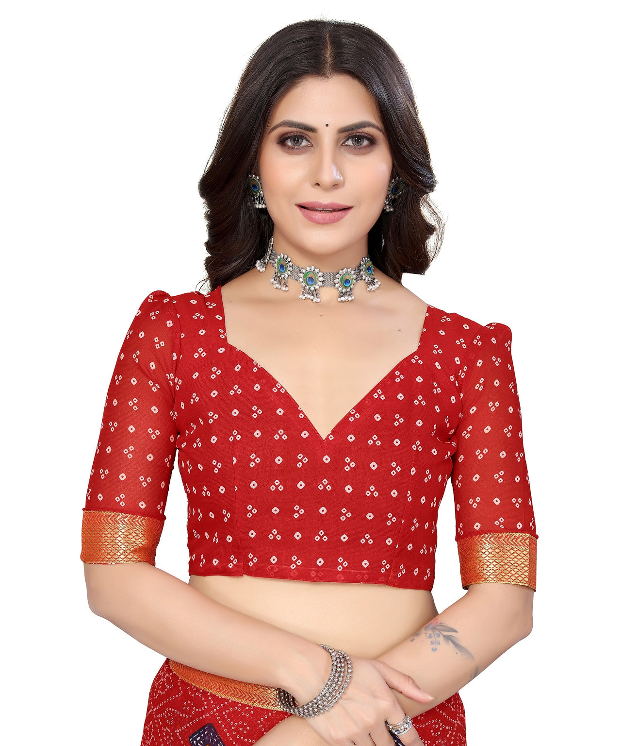 Vamika Red Georgette Printed With Lace Saree - Distacart