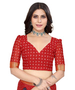 Thumbnail for Vamika Red Georgette Printed With Lace Saree - Distacart