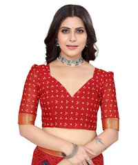 Thumbnail for Vamika Red Georgette Printed With Lace Saree - Distacart