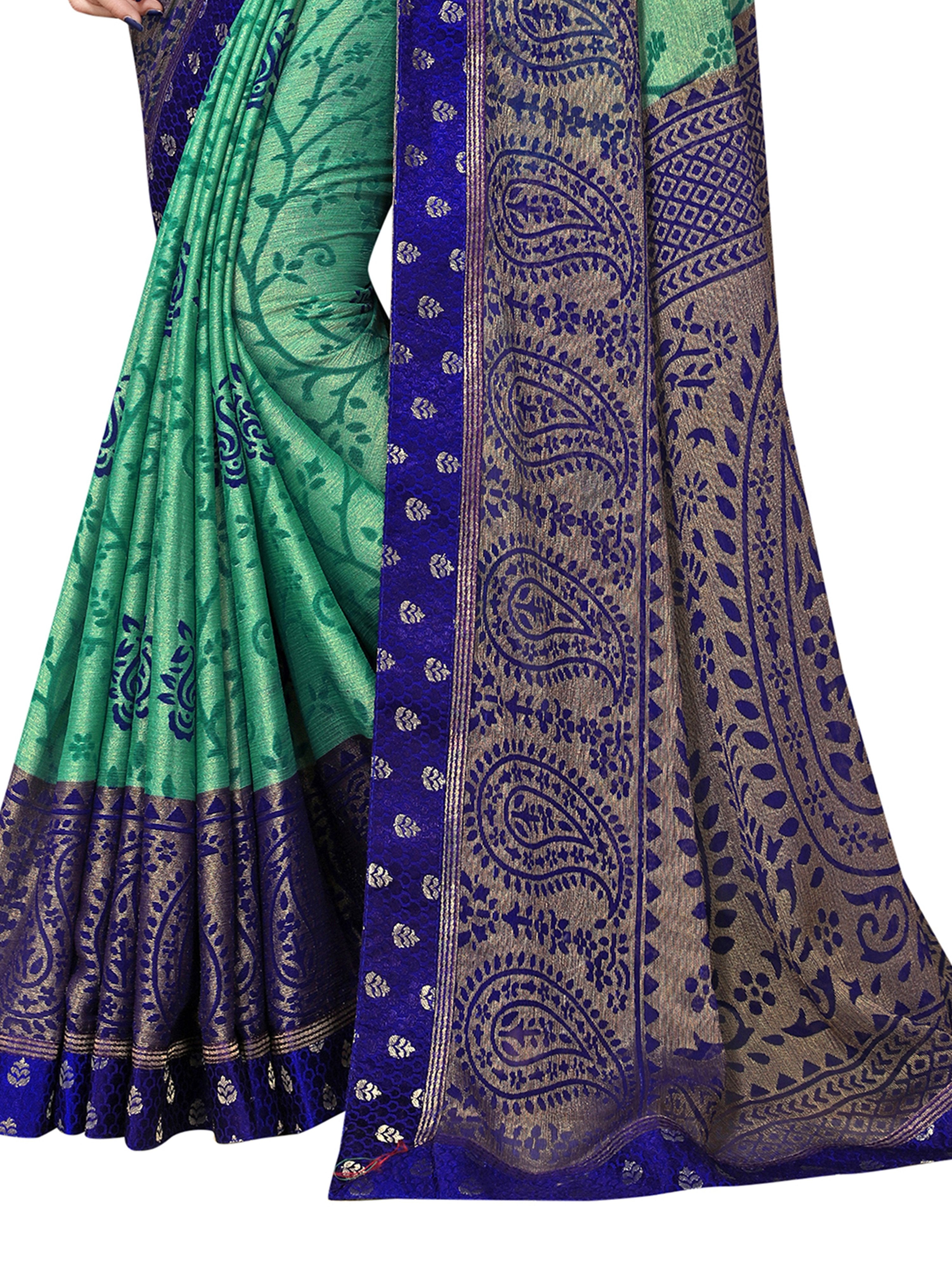 Vamika Rama&Blue Designer Brasso Sarees With Exclusive Soft Banarsi Brocket Lace - Distacart