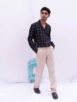 Thumbnail for Diva Globe Cotton Black Checkard Lapel Collar Shirt - Distacart