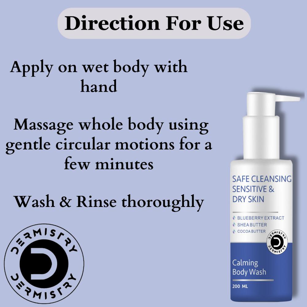 Dermistry Sensitive & Dry Skin Care Calming Soothing Body Wash Safe Soap Free Cleanser Blue Berry - Distacart