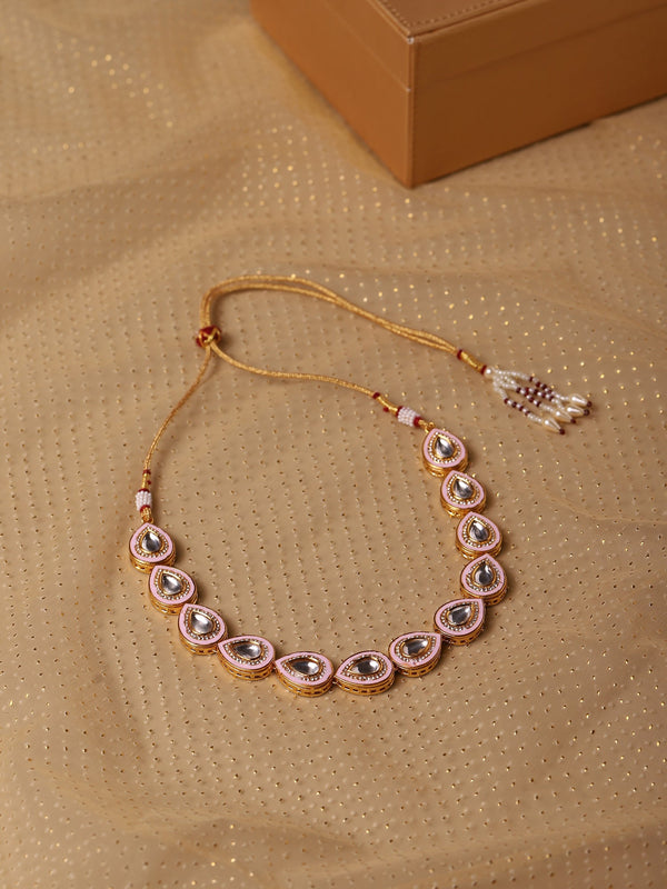 Pink Brass Gold-Plated Kundan Necklace - Ruby Raang - Distacart