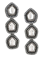 Thumbnail for Black Geometric Kundan Drop Earrings - Ruby Raang - Distacart
