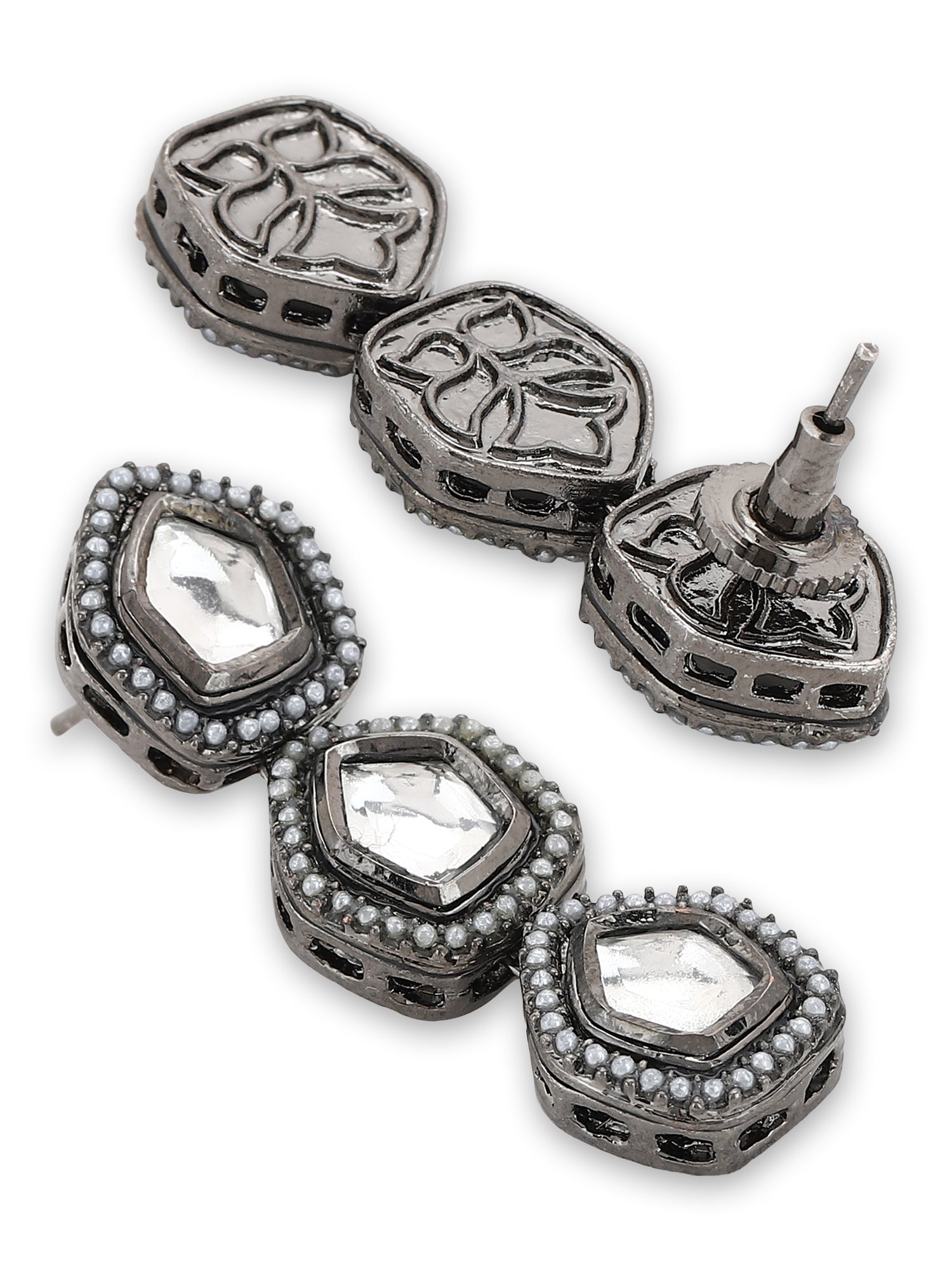 Black Geometric Kundan Drop Earrings - Ruby Raang - Distacart