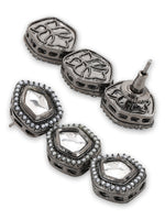 Thumbnail for Black Geometric Kundan Drop Earrings - Ruby Raang - Distacart