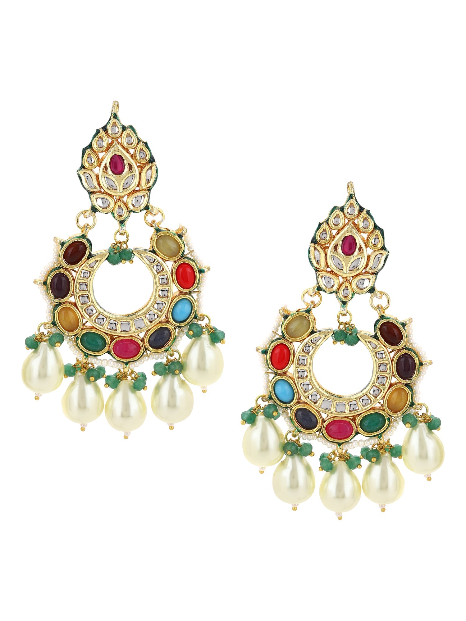 Multicoloured Gold Plated Circular Drop Earrings - Ruby Raang - Distacart