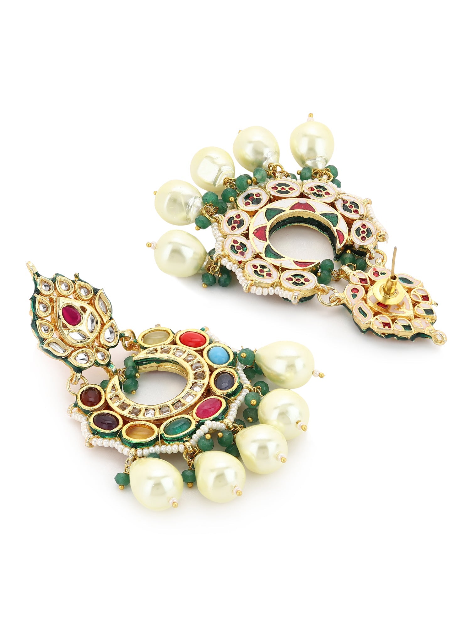 Multicoloured Gold Plated Circular Drop Earrings - Ruby Raang - Distacart