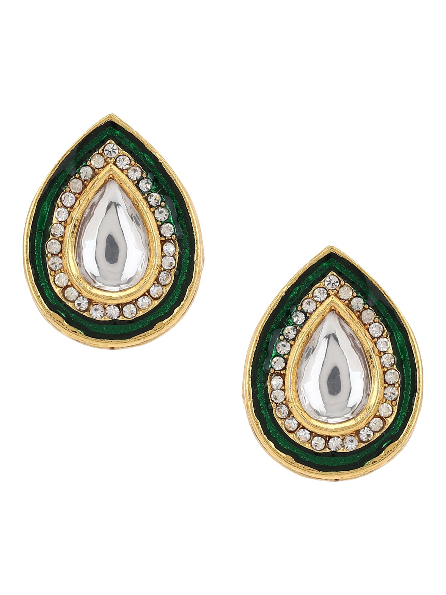 Green Gold Plated Teardrop Shaped Studs Earrings - Ruby Raang - Distacart