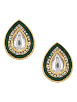 Thumbnail for Green Gold Plated Teardrop Shaped Studs Earrings - Ruby Raang - Distacart
