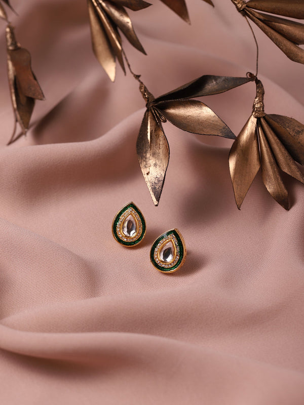 Green Gold Plated Teardrop Shaped Studs Earrings - Ruby Raang - Distacart