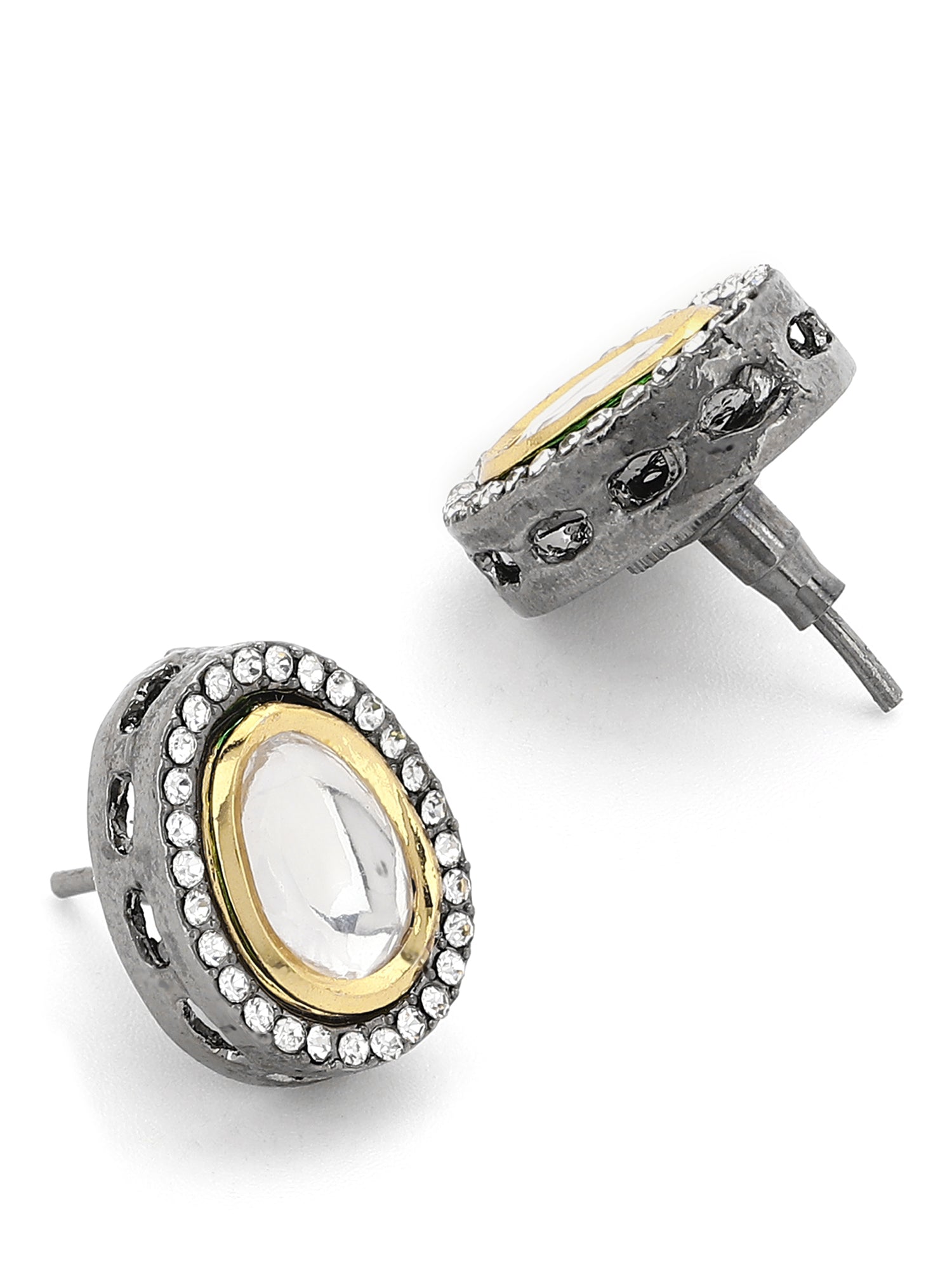 Black Teardrop Kundan Shaped Studs Earrings - Ruby Raang - Distacart