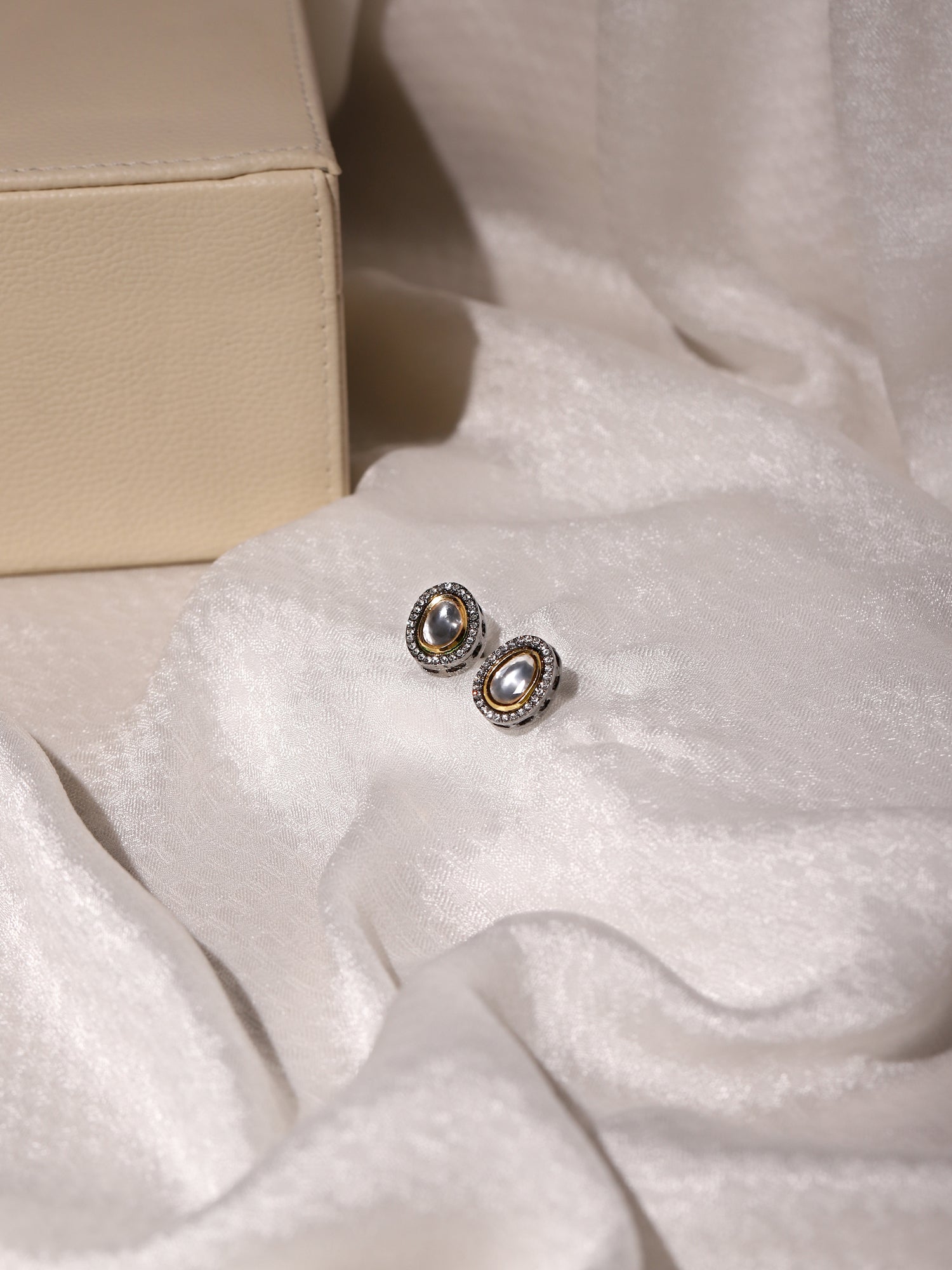 Black Teardrop Kundan Shaped Studs Earrings - Ruby Raang - Distacart